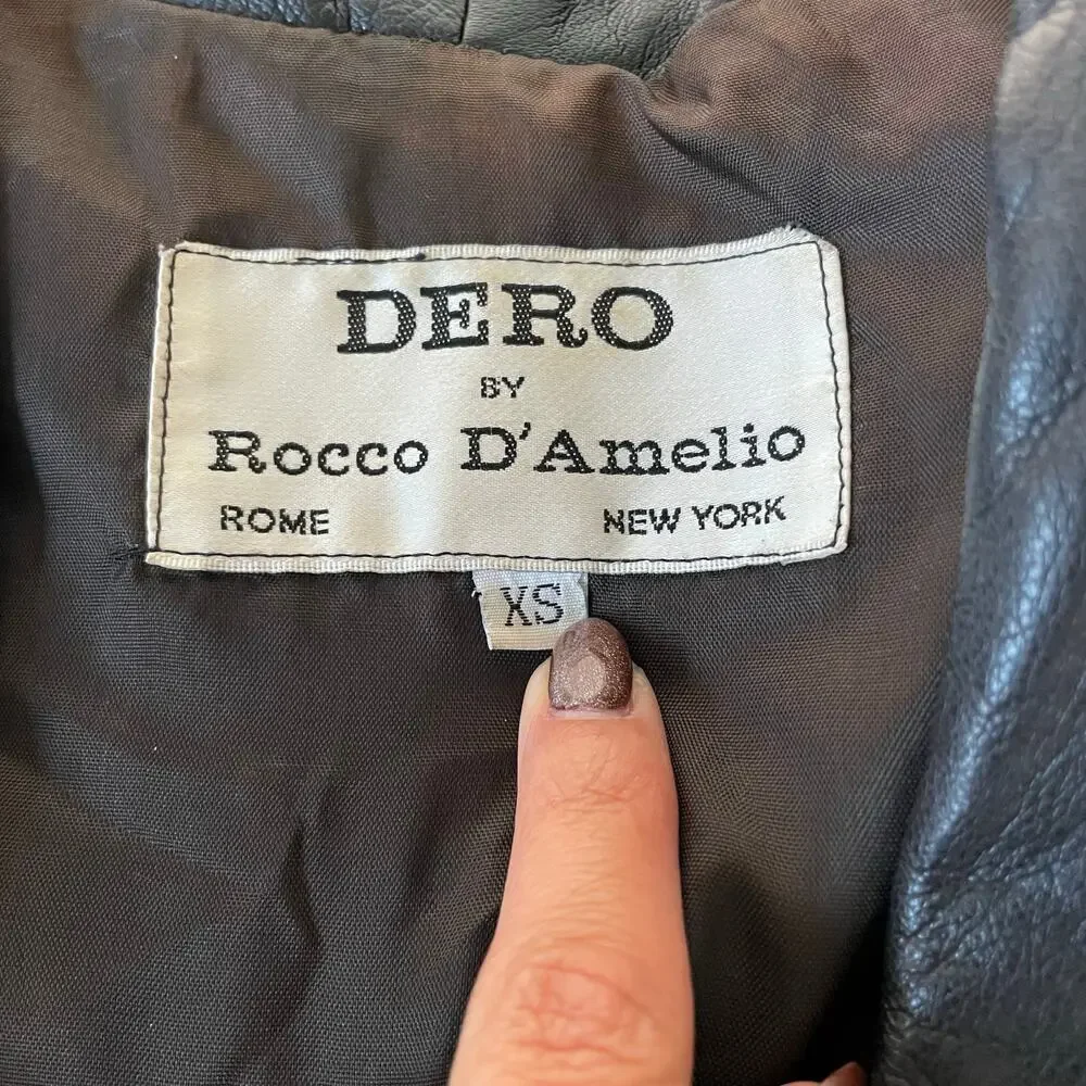 Vintage DERO Rocco D’Amelio Oversized Black Leather Open Front Coat Jacket